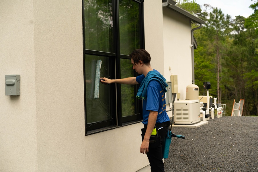 Close-up window cleaning detail